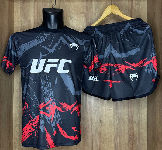 UFC Performance Training Set – Black & Red Fightwear Shirt + Shorts