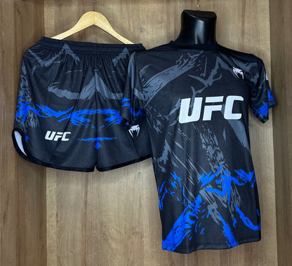UFC Performance Training Set – Black & Bleu Fightwear Shirt + Shorts