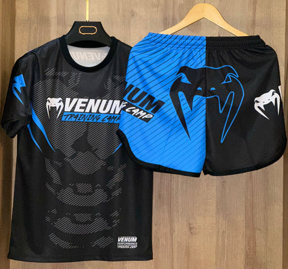 Ensemble Venum Training Camp Homme – T-Shirt & Short Noir/Bleu
