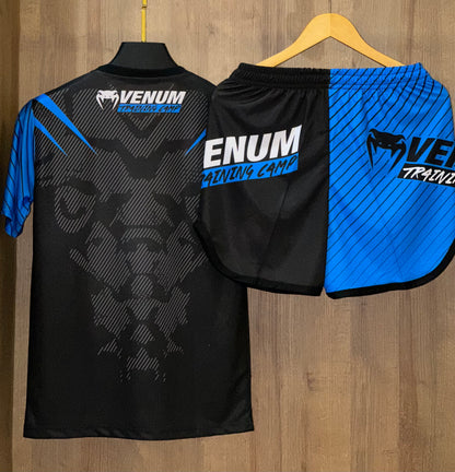 Ensemble Venum Training Camp Homme – T-Shirt & Short Noir/Bleu